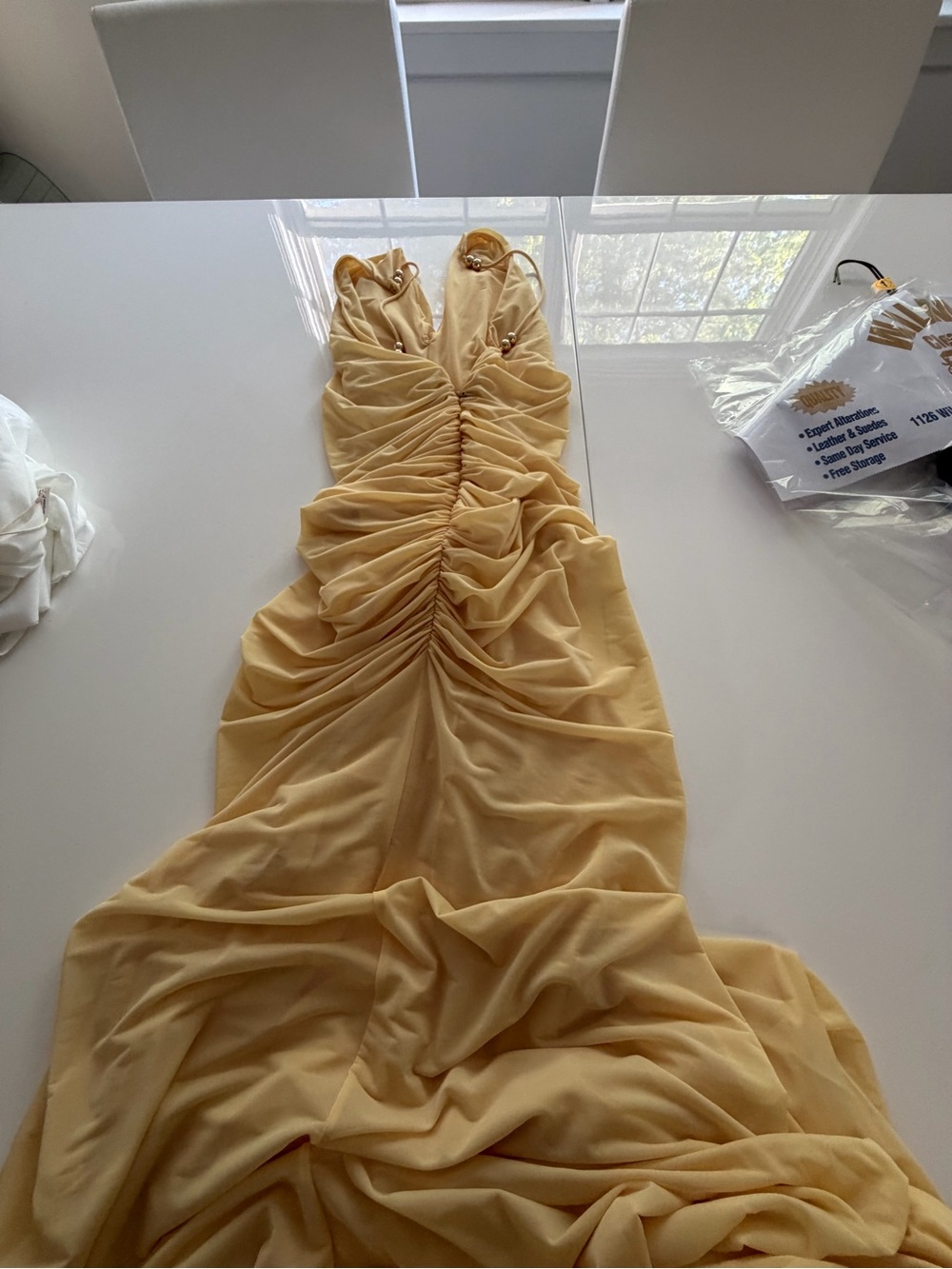 Ronny Kobo Yellow Ruched V-Neck Maxi Dress - Picture 10 of 11